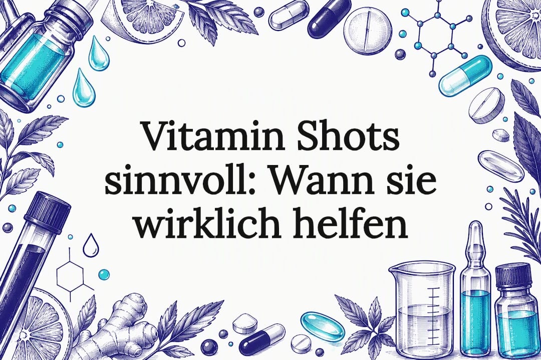 Dekorative Titelseite mit Skizzen von Vitamin-Shots