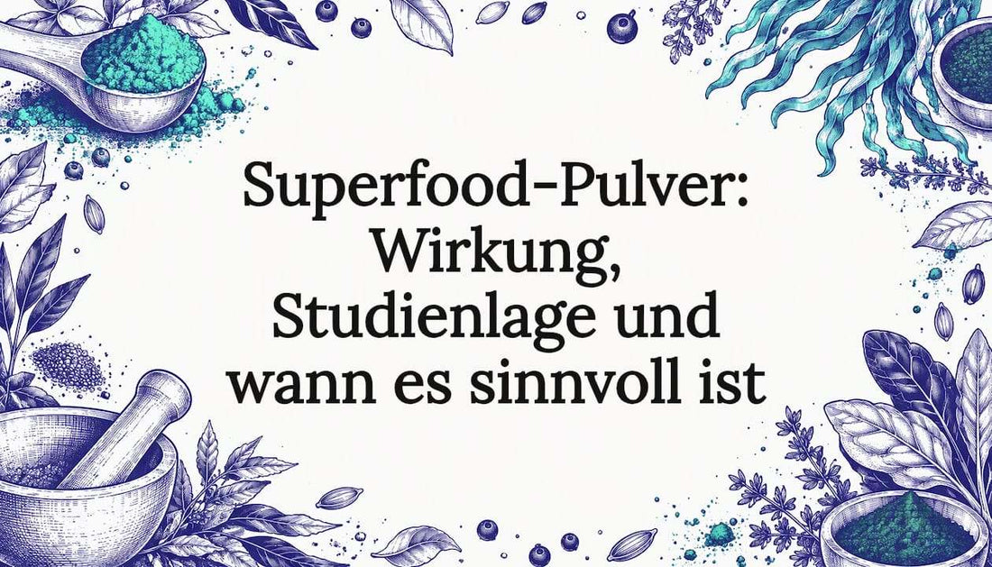 Von Hand gezeichnete Algen und Pulver umrahmen den Titel