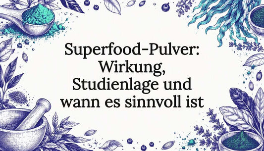Von Hand gezeichnete Algen und Pulver umrahmen den Titel