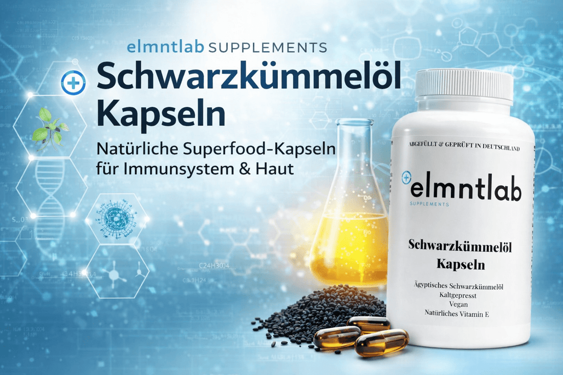 Schwarzkümmelöl Kapseln von elmntlab – ägyptisches kaltgepresstes Schwarzkümmelöl für natürliche Gesundheitsunterstützung
