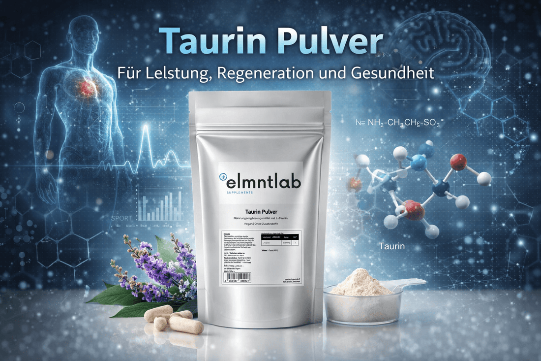 Taurin Pulver von elmntlab – reines L-Taurin hochdosiert mit 5000mg pro Tagesdosis, vegan und ohne Zusatzstoffe für Sport und Regeneration