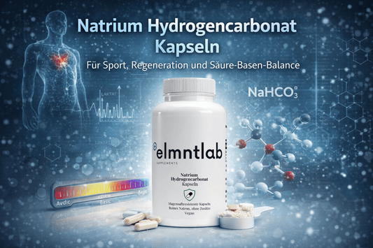 Natriumhydrogencarbonat Kapseln von elmntlab – reines NaHCO₃ in magensaftresistenten veganen Kapseln für Laktatpufferung und sportliche Performance