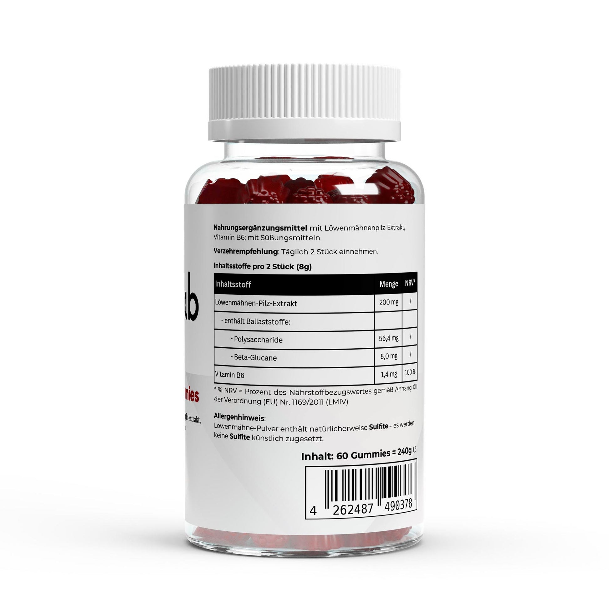 Löwenmähne Vitamin B6 Gummies 60 Stück Konzentration Fokus