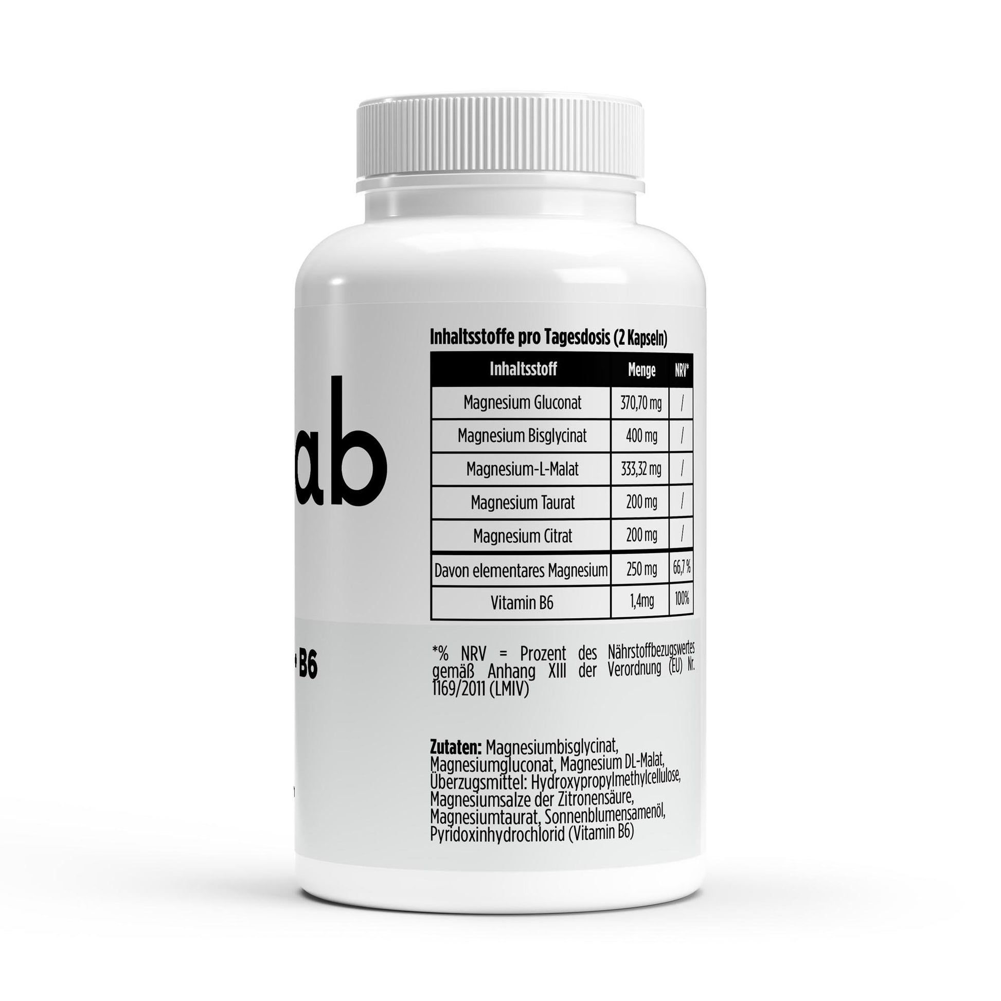 Magnesium 6x Komplex + B6 vegan 120 Kapseln – Nährwertangaben und Inhaltsstoffe