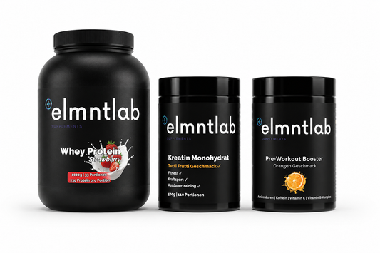 Muskelaufbau-Paket Bundle: Whey Protein Erdbeere, Kreatin Tutti Frutti, Pre-Workout Booster Orange