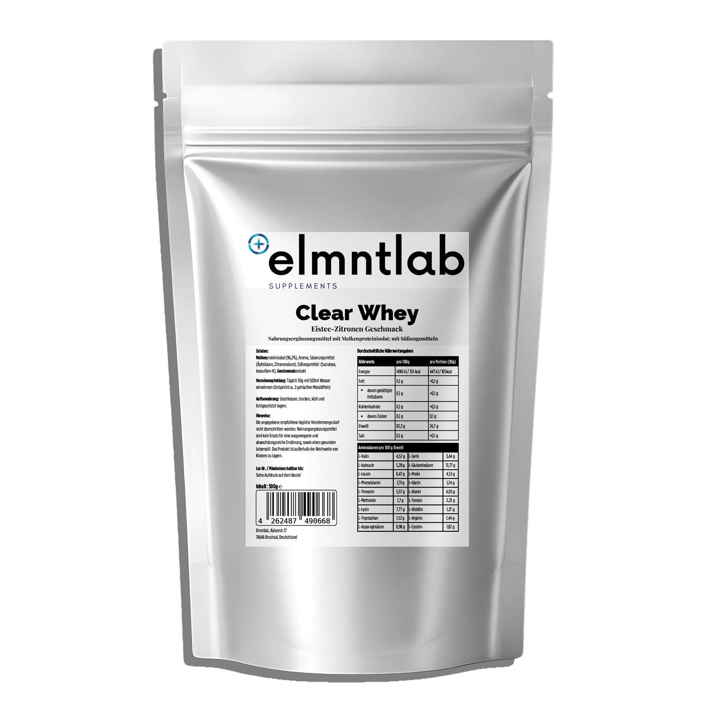 Clear Whey Protein Eistee Zitrone 500g Pulver elmntlab erfrischend klar