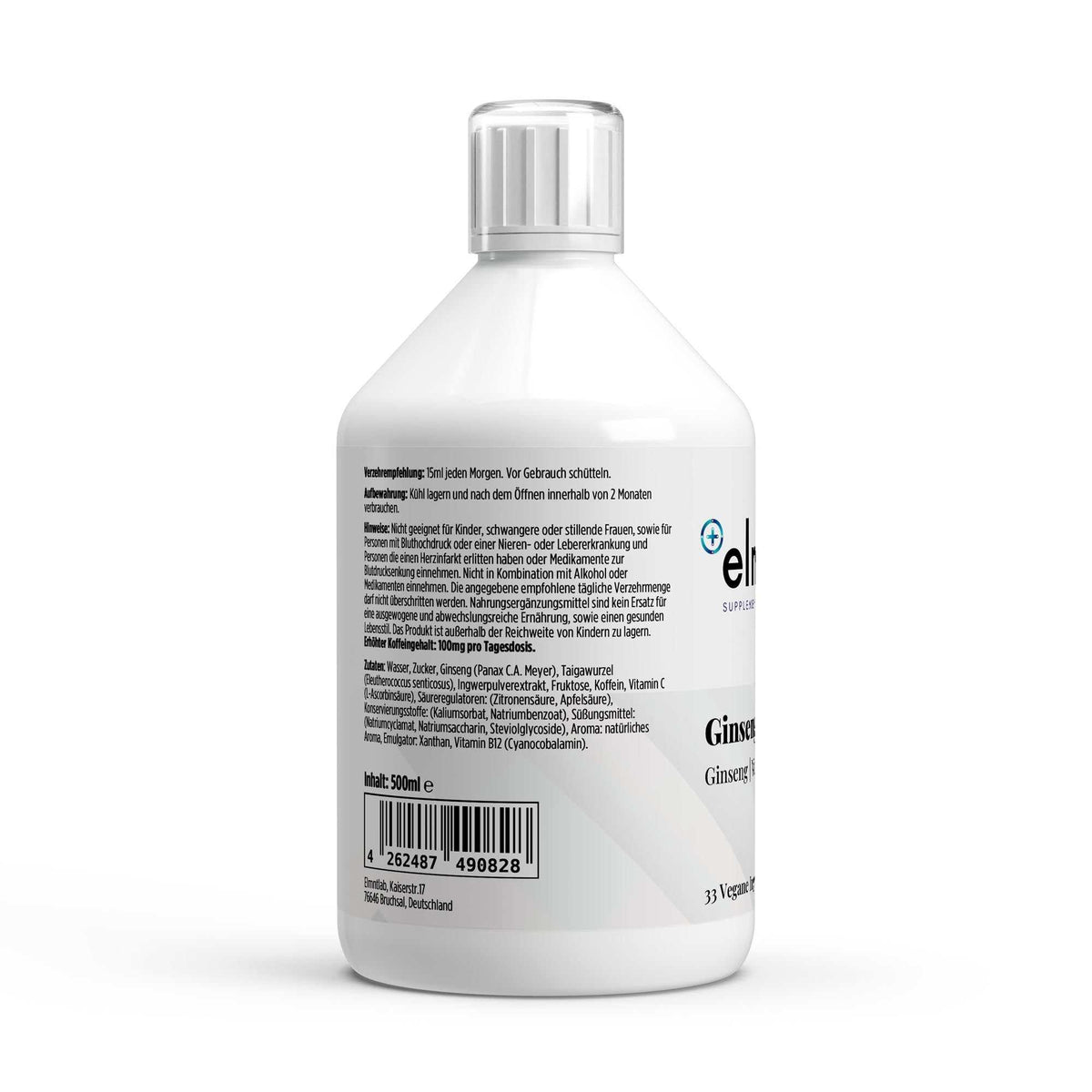 Flasche Ginseng Power Plus+ Shots mit Vitamin C und B12 von elmntlab