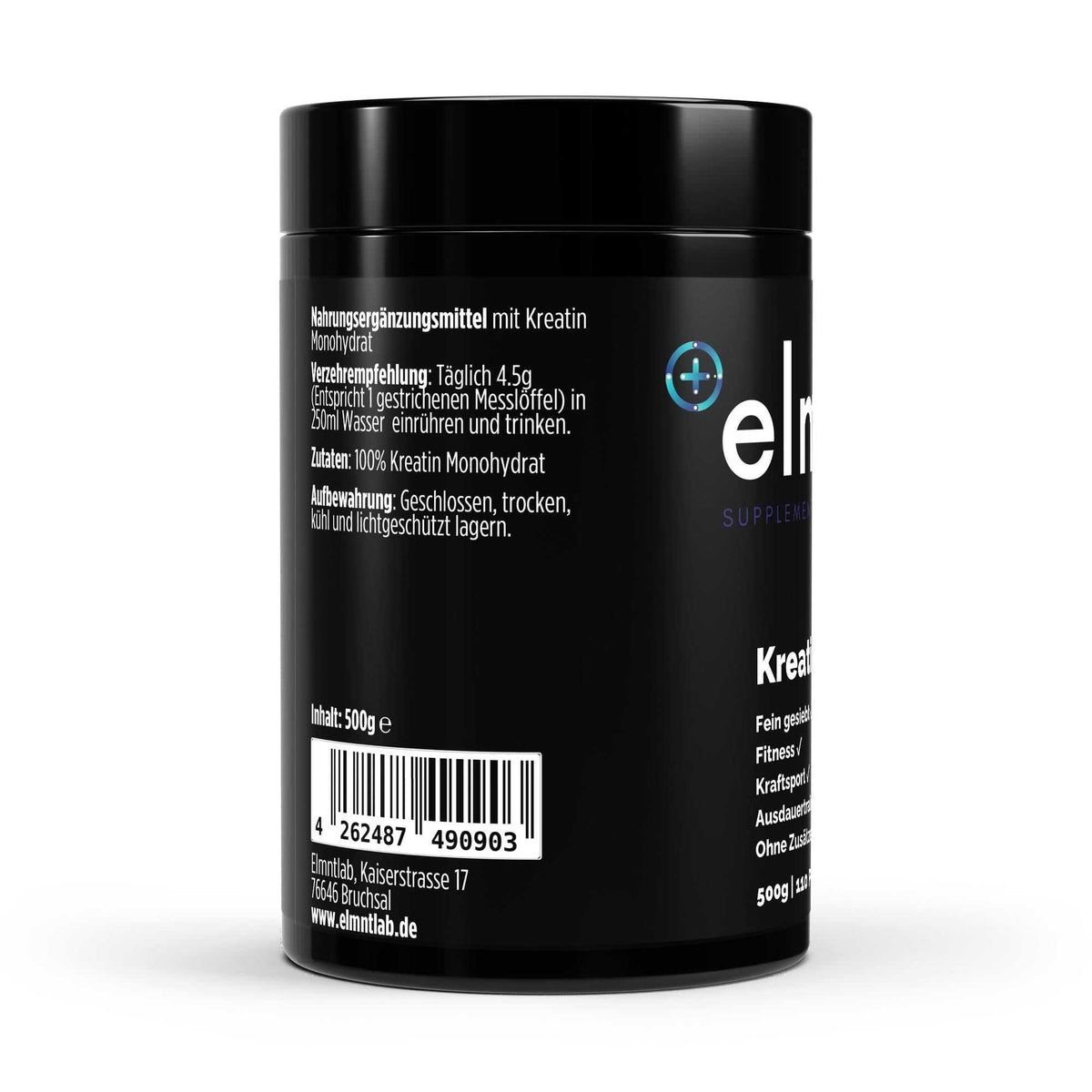 Kreatin Monohydrat 500g geschmacksneutral Pulver von elmntlab