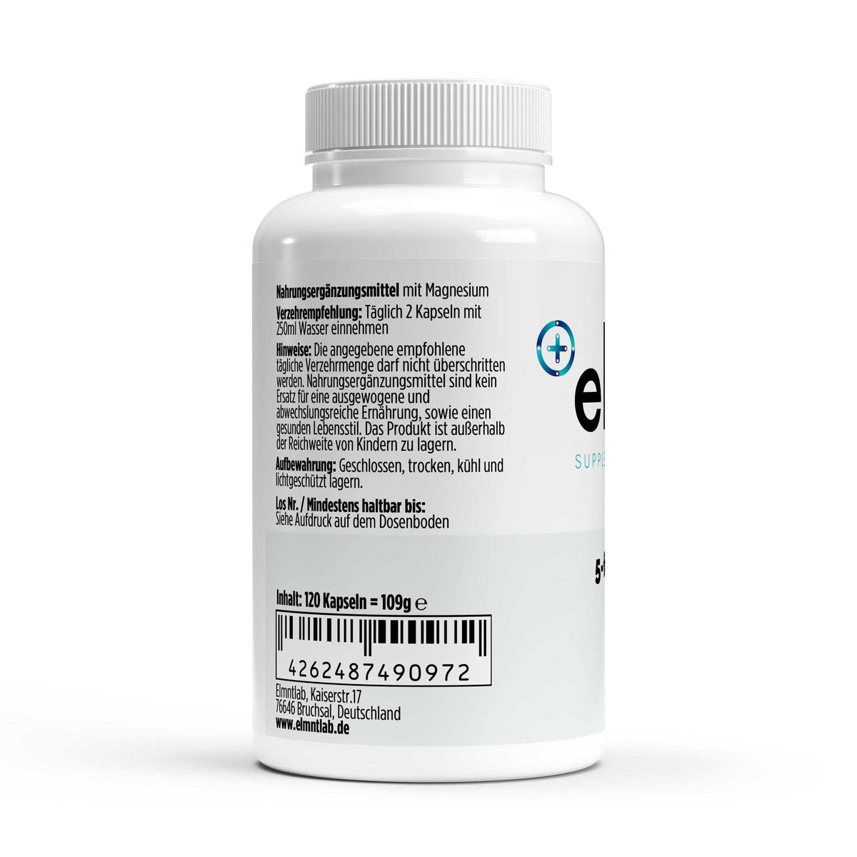Magnesium 6x Komplex + B6, 120 vegane Kapseln von elmntlab